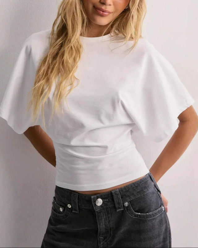 Dam Kortärmad T-Shirt Med Rund Hals, Lös Passform, Enfärgad
