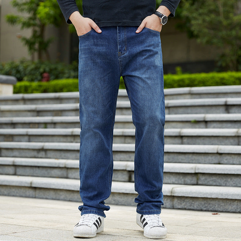 Herrjeans Plus-Storlek Med Lös Rak Benlängd Och Mellanhög Midja