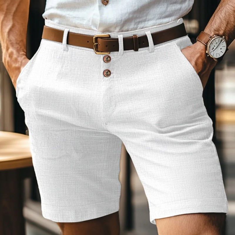 Herrs Sommarshorts Med Knappar, Mellanlånga, Rakt Skurna Och Ventilerande Tyg