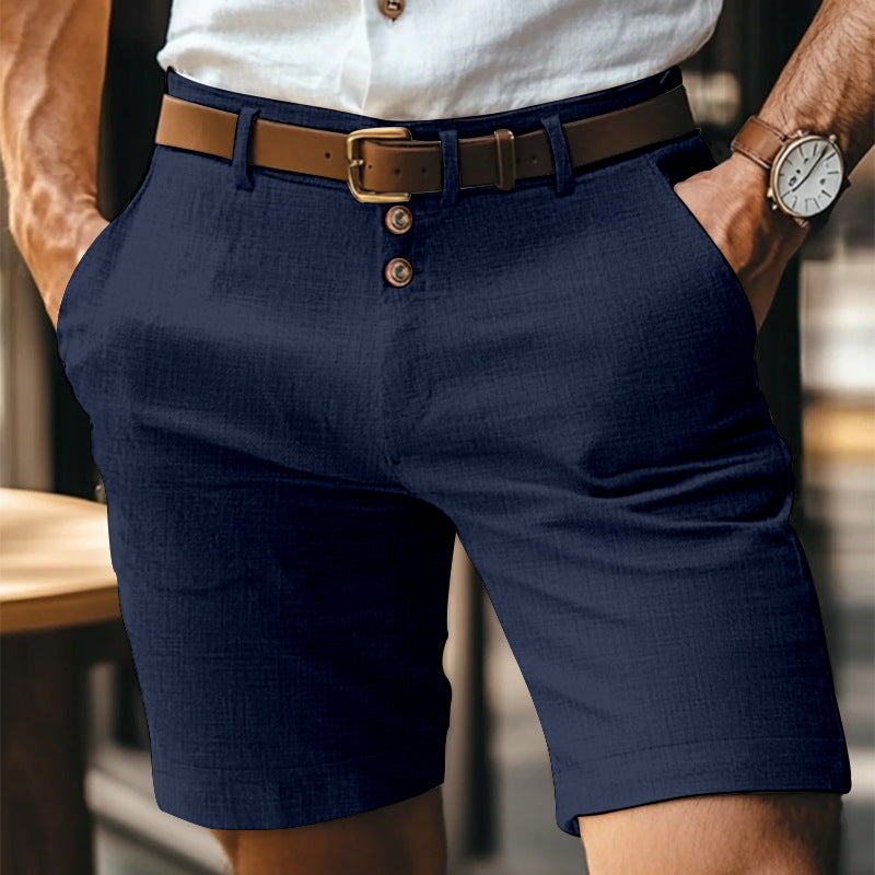 Herrs Sommarshorts Med Knappar, Mellanlånga, Rakt Skurna Och Ventilerande Tyg