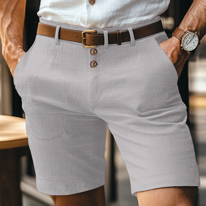 Herrs Sommarshorts Med Knappar, Mellanlånga, Rakt Skurna Och Ventilerande Tyg