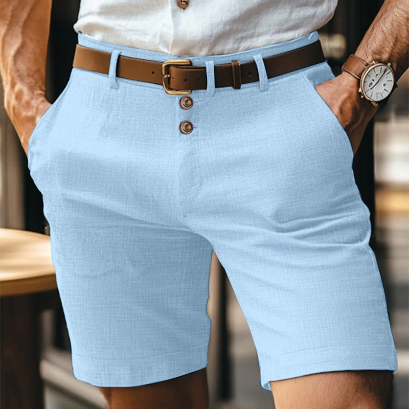 Herrs Sommarshorts Med Knappar, Mellanlånga, Rakt Skurna Och Ventilerande Tyg