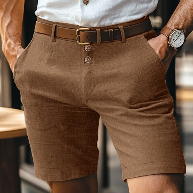 Herrs Sommarshorts Med Knappar, Mellanlånga, Rakt Skurna Och Ventilerande Tyg