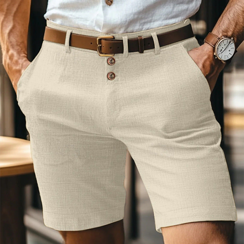 Herrs Sommarshorts Med Knappar, Mellanlånga, Rakt Skurna Och Ventilerande Tyg