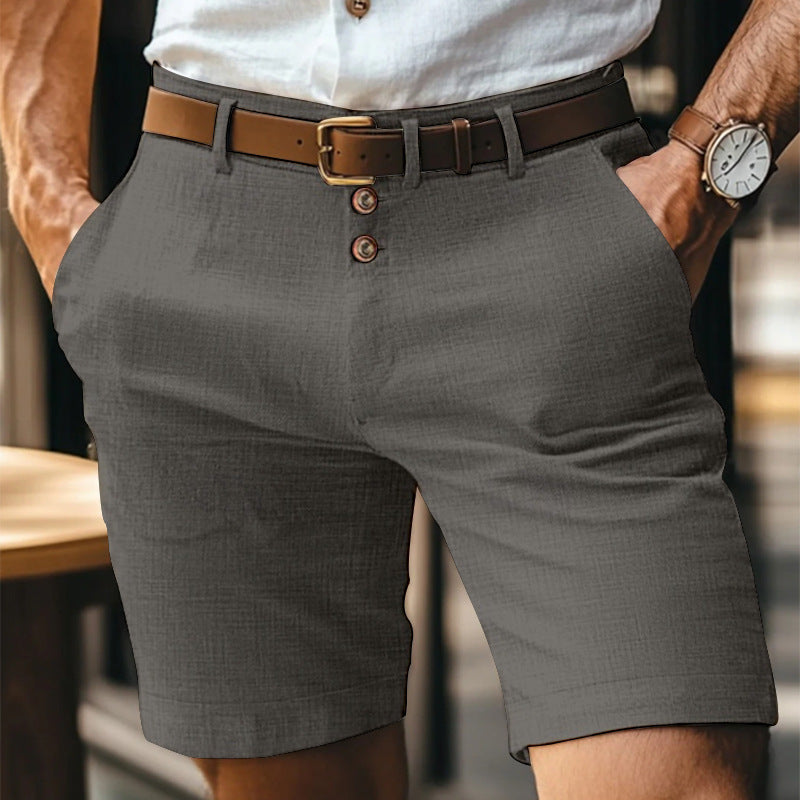 Herrs Sommarshorts Med Knappar, Mellanlånga, Rakt Skurna Och Ventilerande Tyg