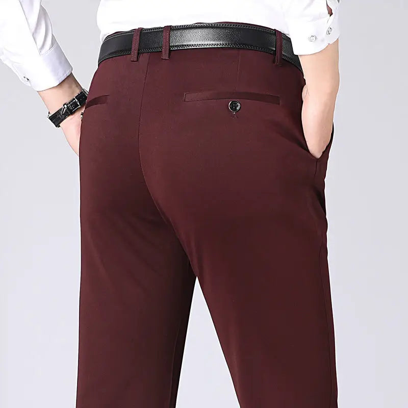 Herrbyxor Med Stretch Elastisk Midja Och Skrynkelfri Flat-Front