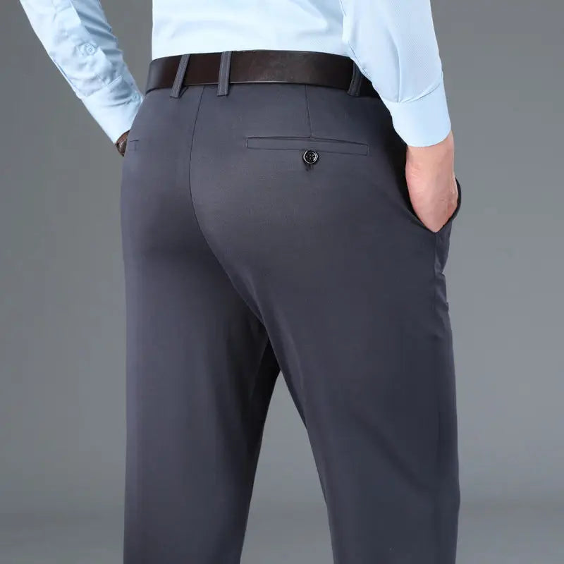 Herrbyxor Med Stretch Elastisk Midja Och Skrynkelfri Flat-Front