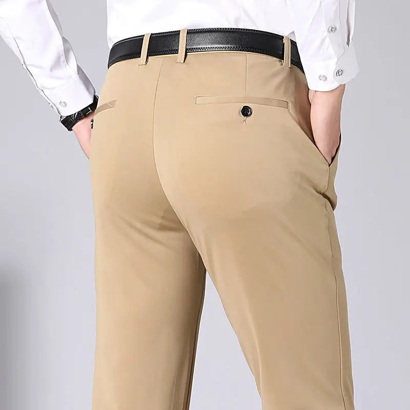 Herrbyxor Med Stretch Elastisk Midja Och Skrynkelfri Flat-Front