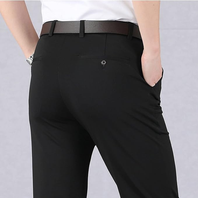 Herrbyxor Med Stretch Elastisk Midja Och Skrynkelfri Flat-Front