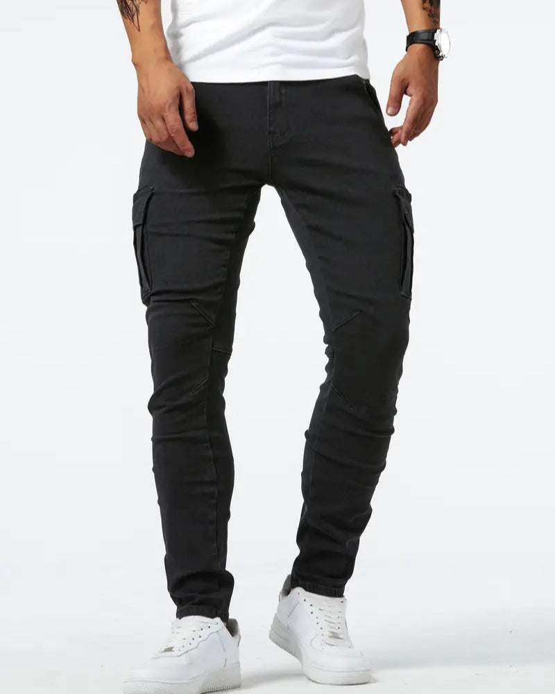 Herr Arbetsbyxor Slim Passform Midja med Flera Fickor och Dragkedja