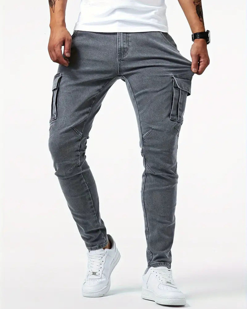 Herr Arbetsbyxor Slim Passform Midja med Flera Fickor och Dragkedja