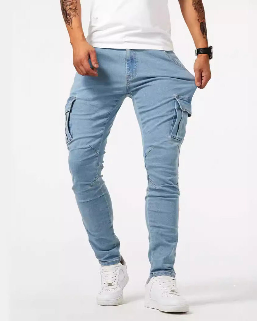 Herr Arbetsbyxor Slim Passform Midja med Flera Fickor och Dragkedja