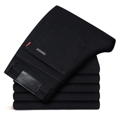 Herr Jeans Slim Passform Raka Ben Midja med Dragkedja Tvättad