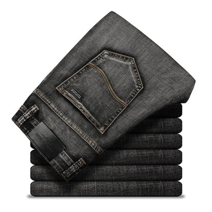 Herr Jeans Slim Passform Raka Ben Midja med Dragkedja Tvättad