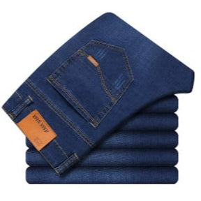 Herr Jeans Slim Passform Raka Ben Midja med Dragkedja Tvättad
