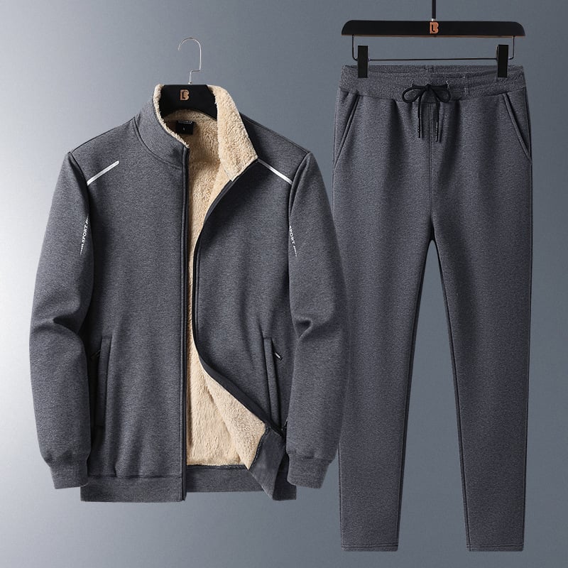 Herr Vinter Fleece Set Två Delar Förtjockad Fodring Långärmad Jacka och Byxor