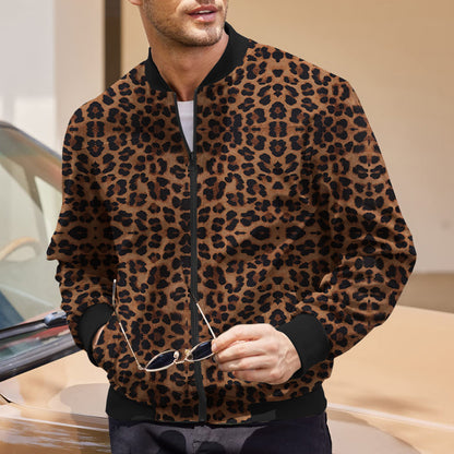 Herrehöstjacka Dragkedja Leopardmönster Fleecefodrad