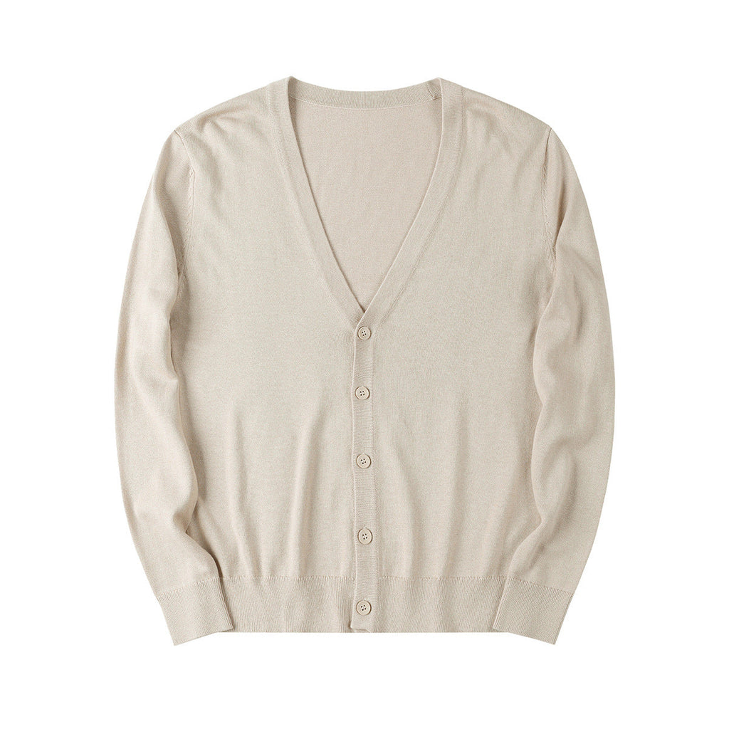 Herrcardigan V-ringad Solid Färg Långärmad