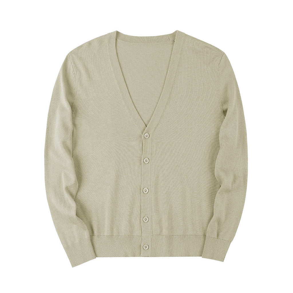 Herrcardigan V-ringad Solid Färg Långärmad