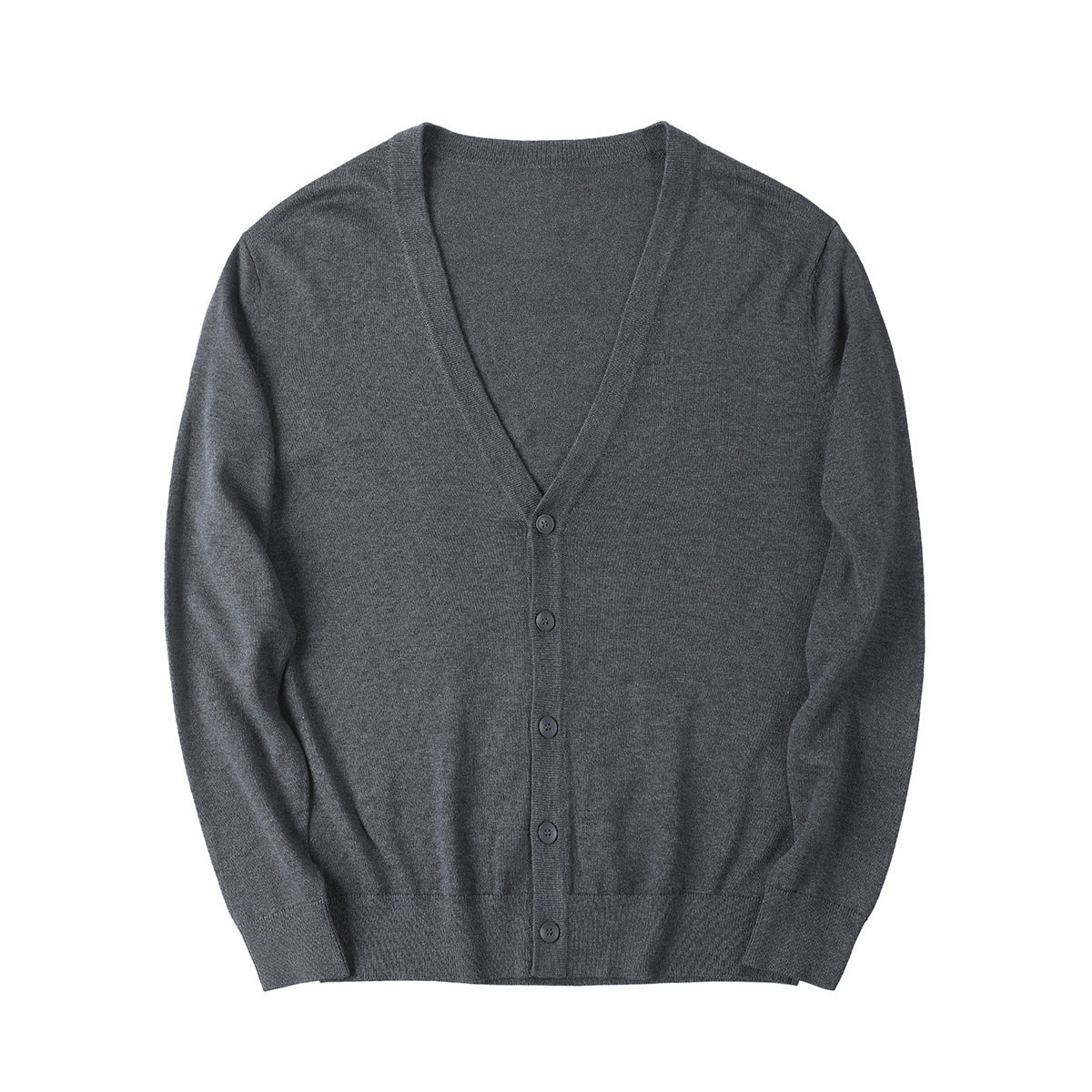 Herrcardigan V-ringad Solid Färg Långärmad