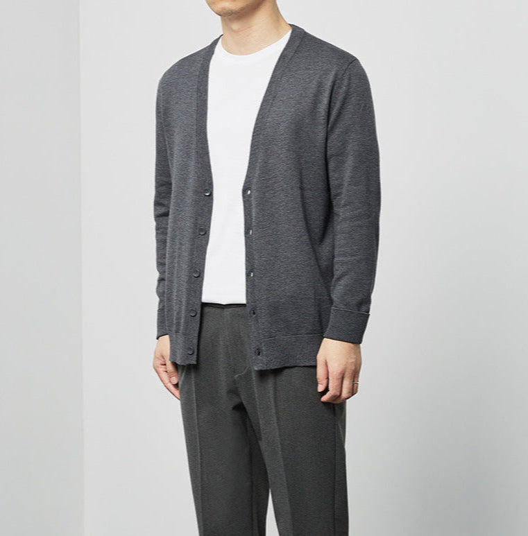 Herrcardigan V-ringad Solid Färg Långärmad