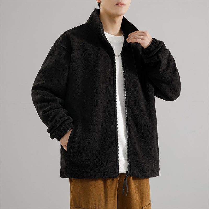 Herr Vinter Fleece Cardigan Med Standkrage Och Hel and Dragkedja