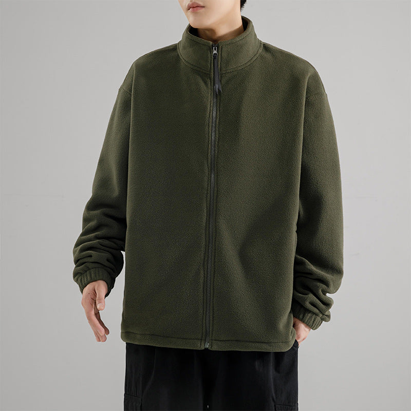 Herr Vinter Fleece Cardigan Med Standkrage Och Hel and Dragkedja