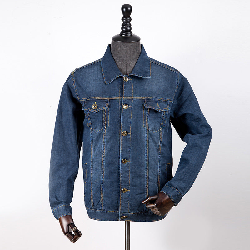 Herr Höstjacka I Denimblandning Med Påsydda Fickor Och Rak Fåll
