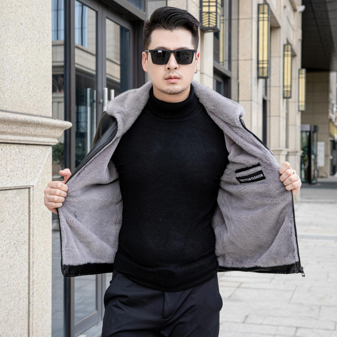 Herr Vinterjacka I Pu Med Fleecefoder Och Dragkedjefickor