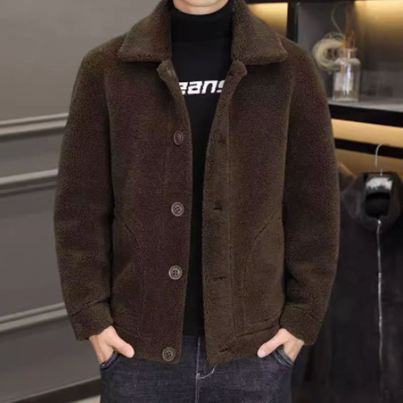 Herr Vinter Fleece Kappa med Huva Dubbelsidig och Dragkedja eller Knäppning