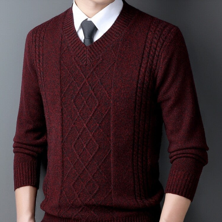 Herrarnas Vintertröja Pullover Ribbad Krage Lång Ärm och Stickad