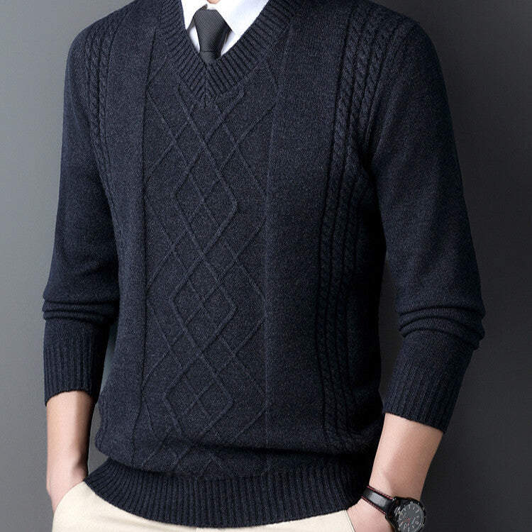 Herrarnas Vintertröja Pullover Ribbad Krage Lång Ärm och Stickad