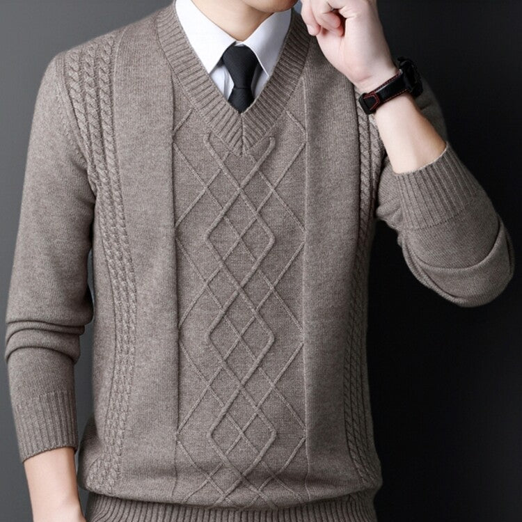 Herrarnas Vintertröja Pullover Ribbad Krage Lång Ärm och Stickad
