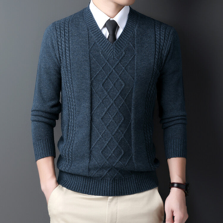 Herrarnas Vintertröja Pullover Ribbad Krage Lång Ärm och Stickad