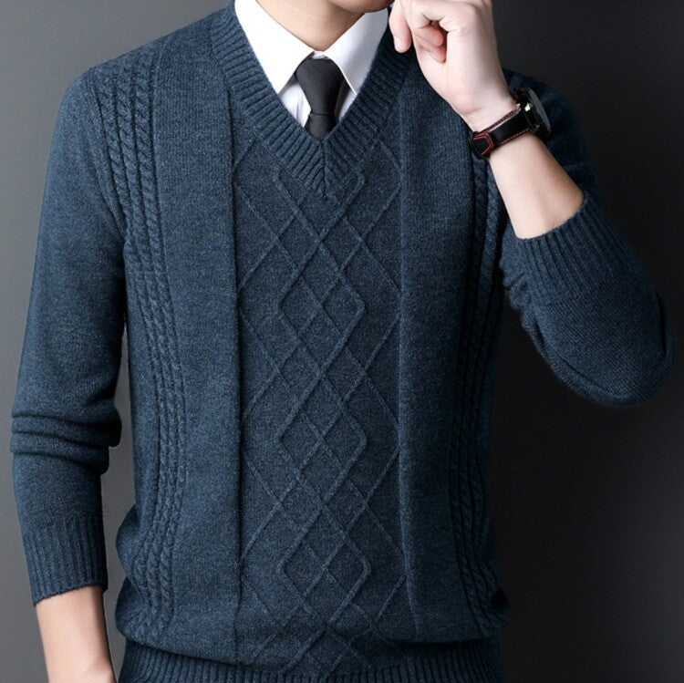 Herrarnas Vintertröja Pullover Ribbad Krage Lång Ärm och Stickad