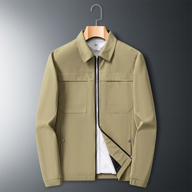 Herr Vår Oxford Slim Fit Business Jacket Plisserad Patch Fickor Khaki