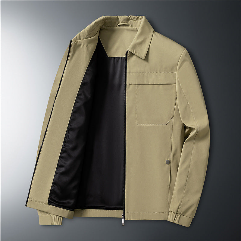 Herr Vår Oxford Slim Fit Business Jacket Plisserad Patch Fickor Khaki