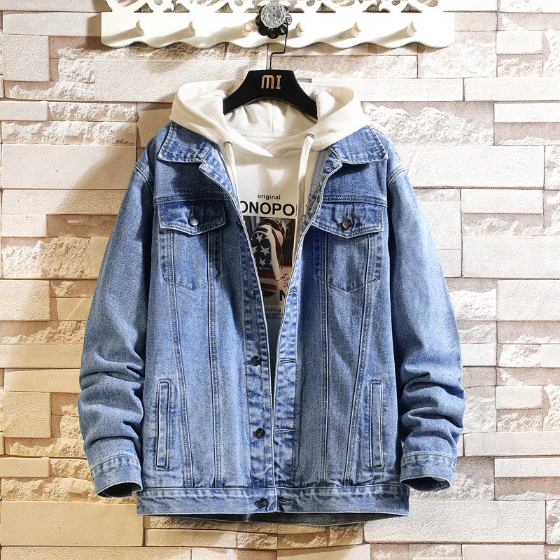 Men Spring Embroidered Ripped Denim blend Jacket Regular Fit Plus Storlek