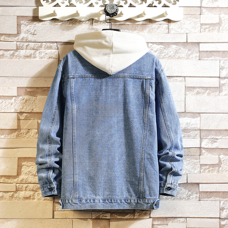 Men Spring Embroidered Ripped Denim blend Jacket Regular Fit Plus Storlek