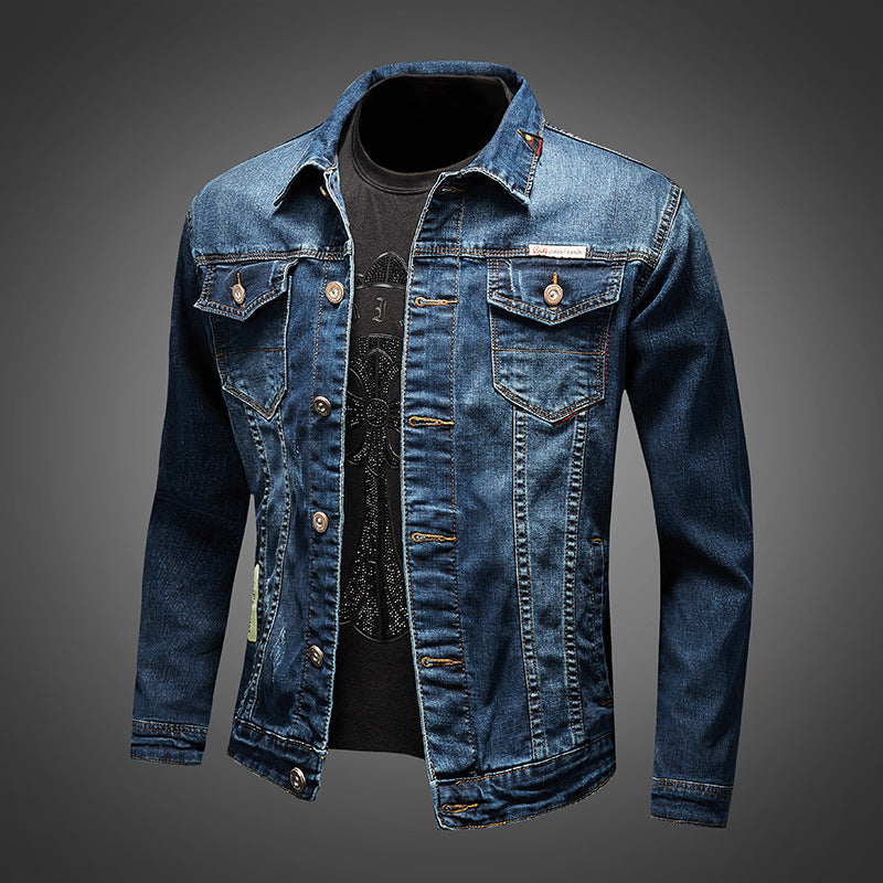 Herrskjorta I Slim-Fit Denimblandning Med Rundad Fåll Och Stickade Fickor