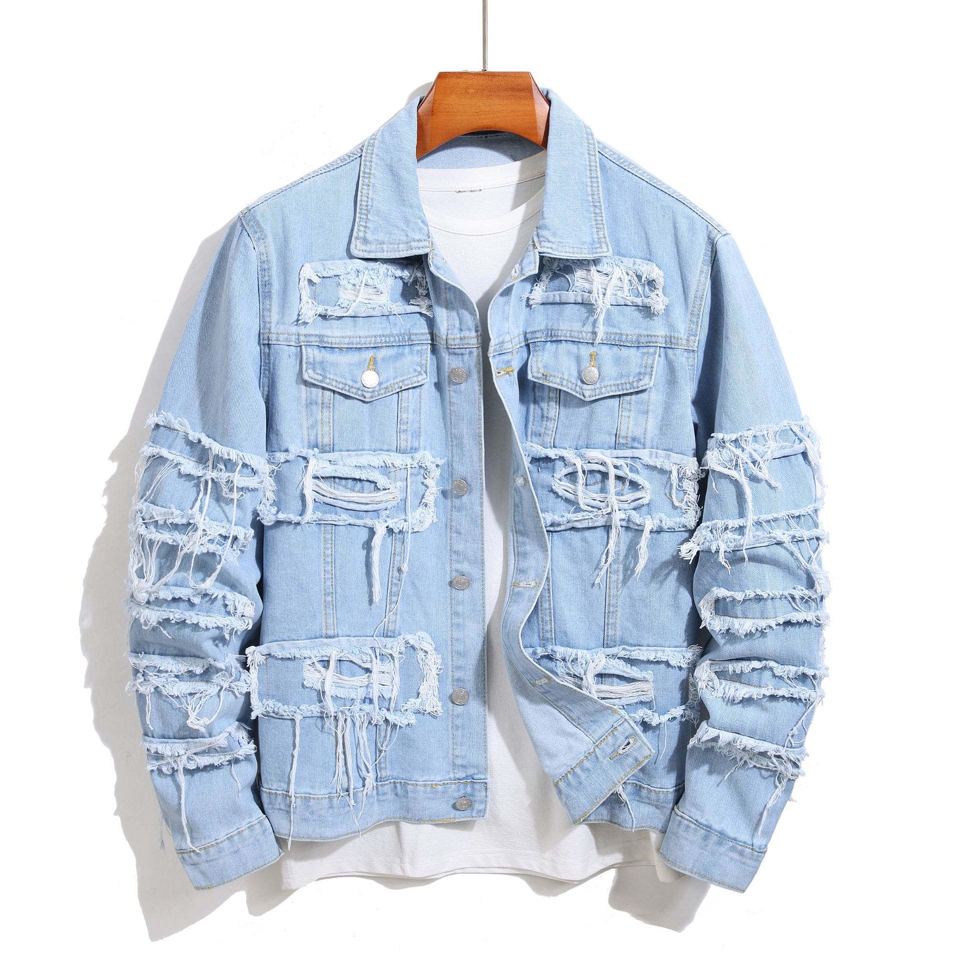 Herr Vårjacka I Denimblandning Med Normal Passform Och Enfärgad Design