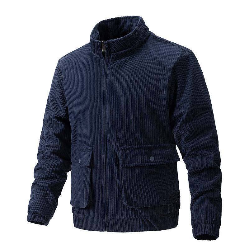 Men Spring Corduroy Jacket Regular Fit Solid Färg Straight Hem