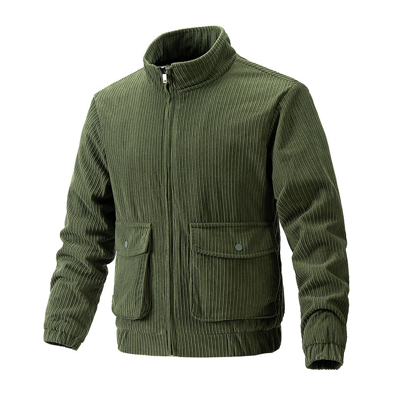 Men Spring Corduroy Jacket Regular Fit Solid Färg Straight Hem