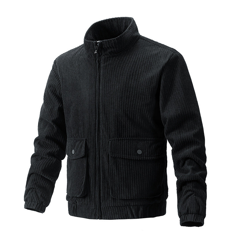 Men Spring Corduroy Jacket Regular Fit Solid Färg Straight Hem