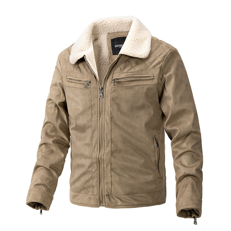 Herr Höstjacka Med Dragkedja I Mocka-Stil Med Berberfleecefoder