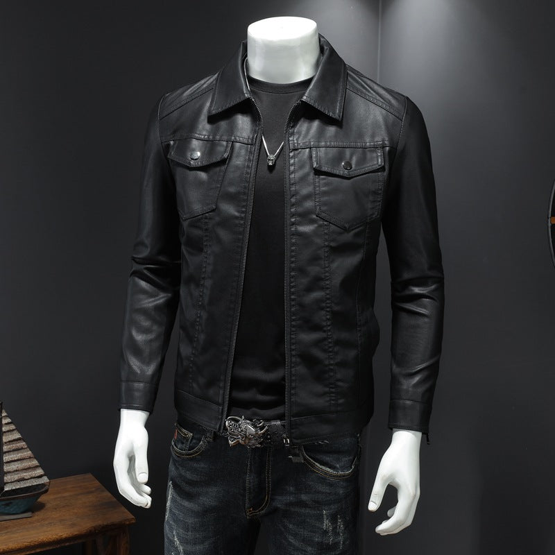 Herr Bikerjacka Enfärgad Slim Fit Lätt Dragkedja