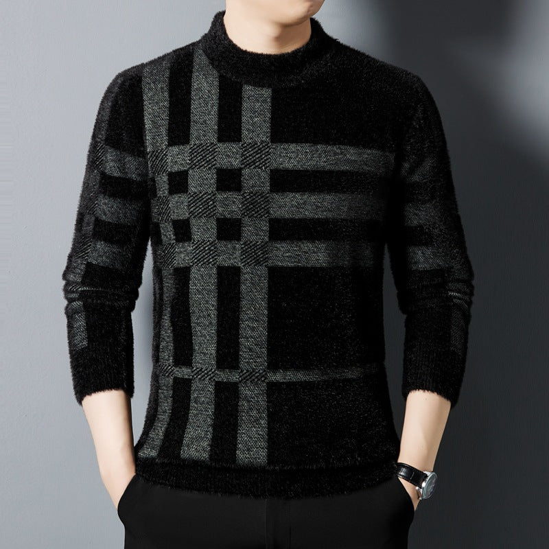 Herrvintertröja Med Tjock Stickning Och Randig Slim Fit