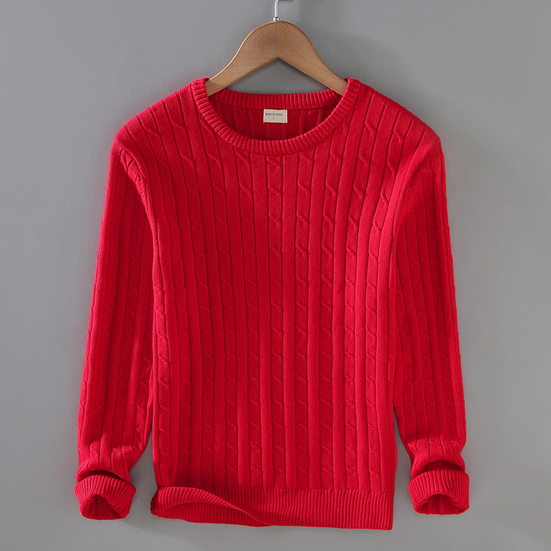 Herr Vinter Twist Stickad Pullover Tjock Slim Fit