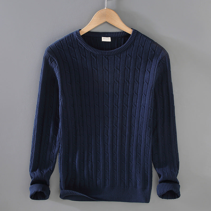 Herr Vinter Twist Stickad Pullover Tjock Slim Fit