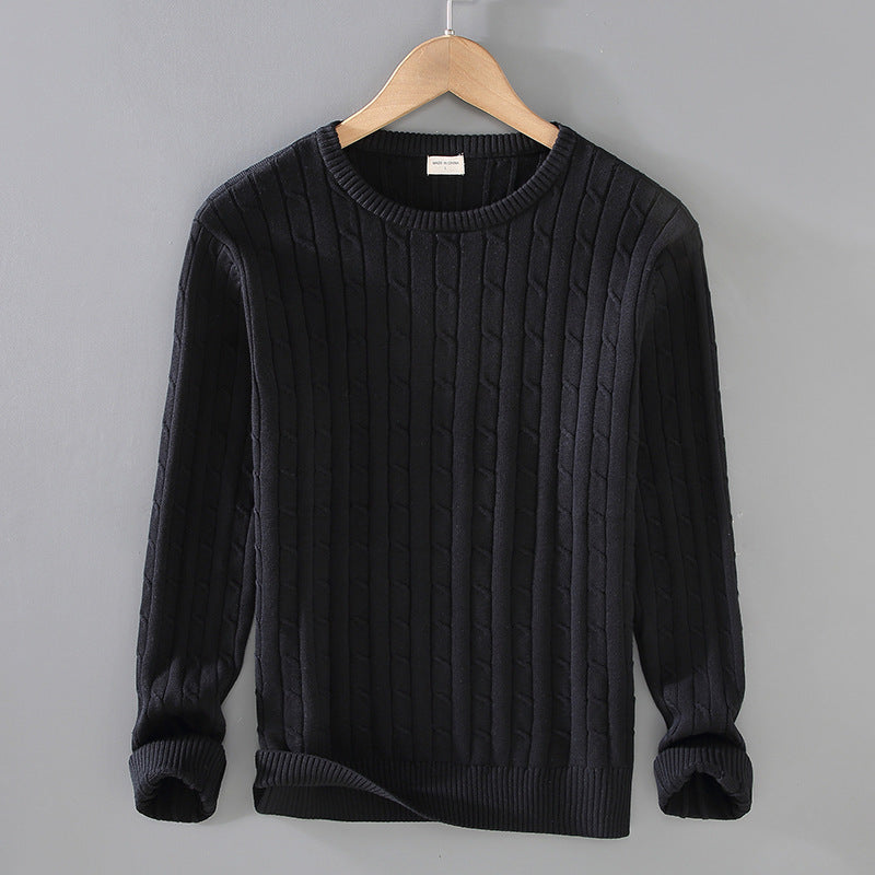 Herr Vinter Twist Stickad Pullover Tjock Slim Fit